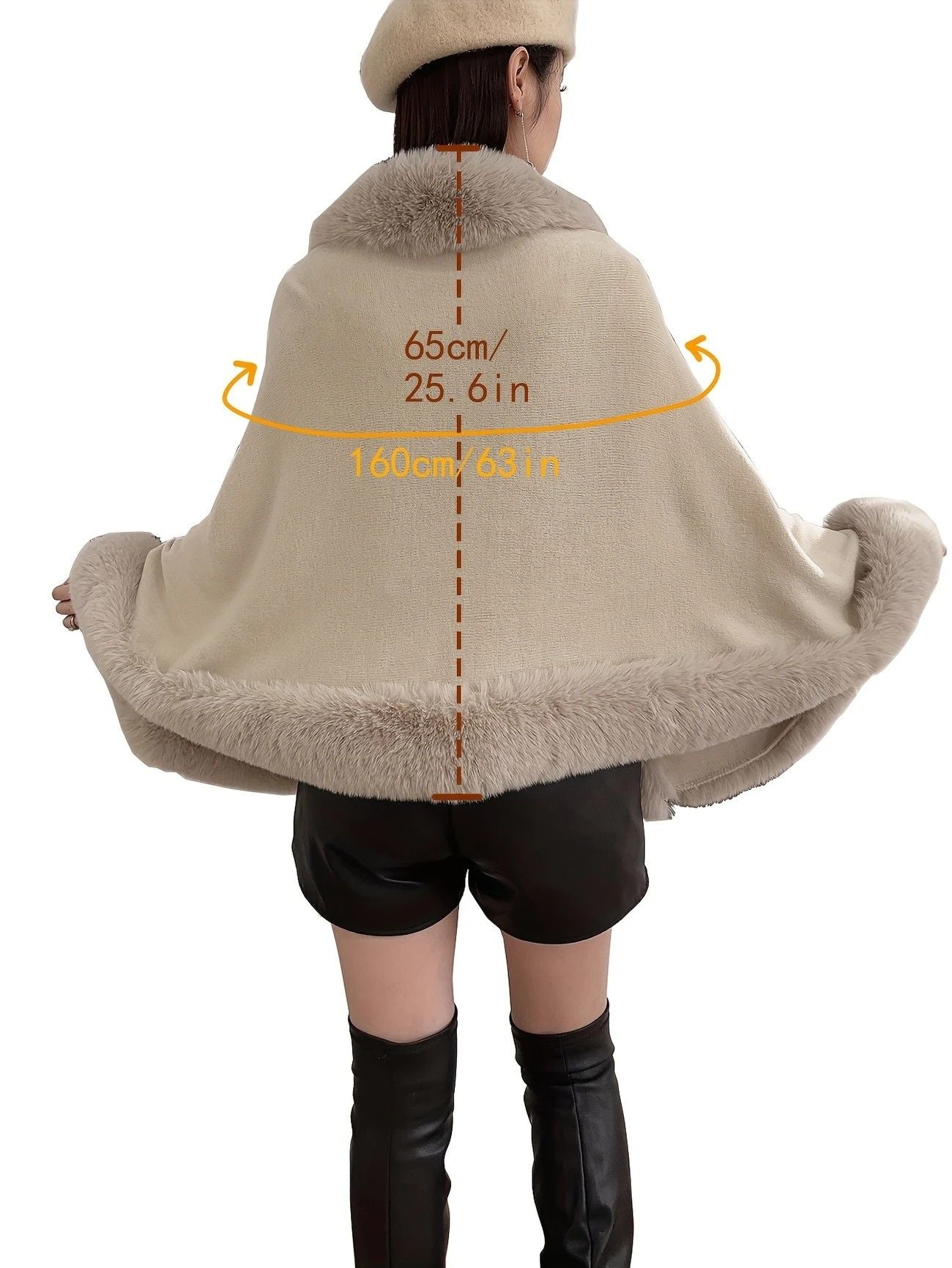 Imitation Mink Collar Knit Shawl: Autumn/Winter Retro Cape, Elegant, Versatile, and Flattering(WHITE)