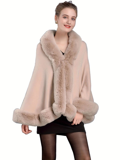 Imitation Mink Collar Knit Shawl: Autumn/Winter Retro Cape, Elegant, Versatile, and Flattering。（claret-red）