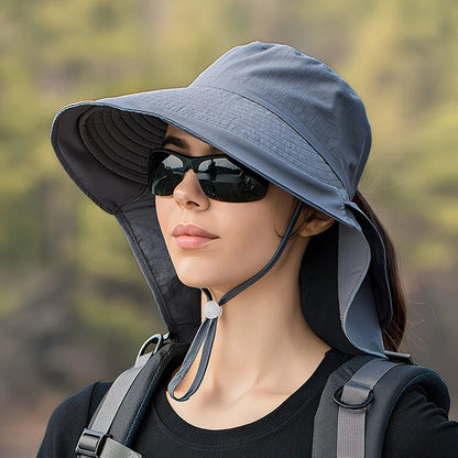 Dark Gray Fashion Wide Brim Sun Hat with Ponytail Hole - Bohemian Baseball Cap Design, Visor, Breathable Polyester