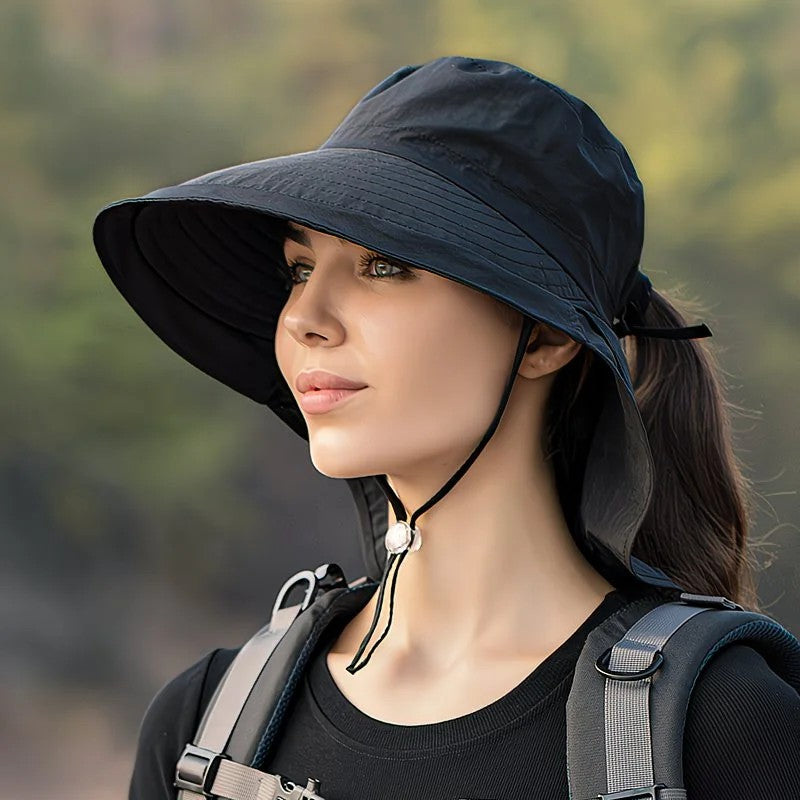 Dark Gray Fashion Wide Brim Sun Hat with Ponytail Hole - Bohemian Baseball Cap Design, Visor, Breathable Polyester