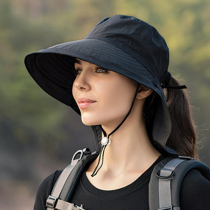 Dark Gray Fashion Wide Brim Sun Hat with Ponytail Hole - Bohemian Baseball Cap Design, Visor, Breathable Polyester