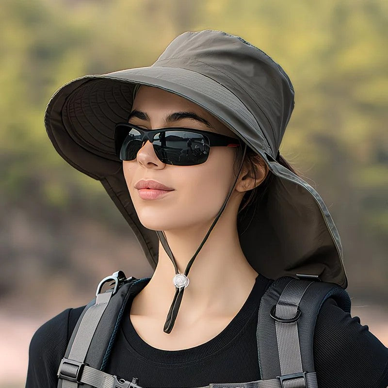 Dark Gray Fashion Wide Brim Sun Hat with Ponytail Hole - Bohemian Baseball Cap Design, Visor, Breathable Polyester