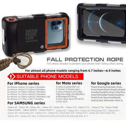 15m Waterproof Phone Case for Diving & Surfing - 1 Hour Underwater Shooting, Dual Seal, Zinc Alloy Buckle, Fits iPhone Samsung Xiaomi up to 6.9 Inch(BLACK+BLUE)