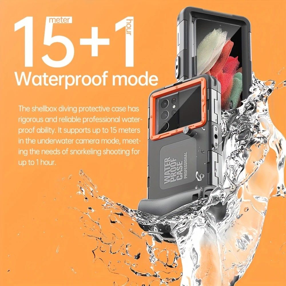 15m Waterproof Phone Case for Diving & Surfing - 1 Hour Underwater Shooting, Dual Seal, Zinc Alloy Buckle, Fits iPhone Samsung Xiaomi up to 6.9 Inch(black+green)