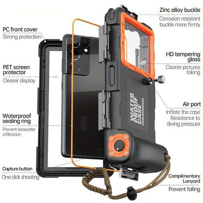 15m Waterproof Phone Case for Diving & Surfing - 1 Hour Underwater Shooting, Dual Seal, Zinc Alloy Buckle, Fits iPhone Samsung Xiaomi up to 6.9 Inch(black+green)