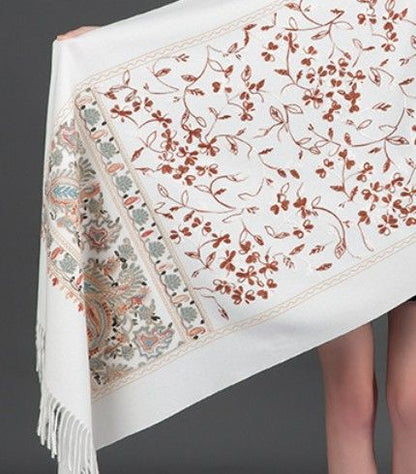 European-American Style Auspicious Embroidered Shawl Scarf, High-End Autumn & Winter Warm Outfit(claret)
