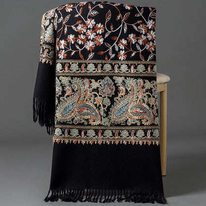 European-American Style Auspicious Embroidered Shawl Scarf, High-End Autumn & Winter Warm Outfit(claret)