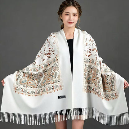 European-American Style Auspicious Embroidered Shawl Scarf, High-End Autumn & Winter Warm Outfit（lavender color)