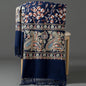 European-American Style Auspicious Embroidered Shawl Scarf, High-End Autumn & Winter Warm Outfit(navy blue)