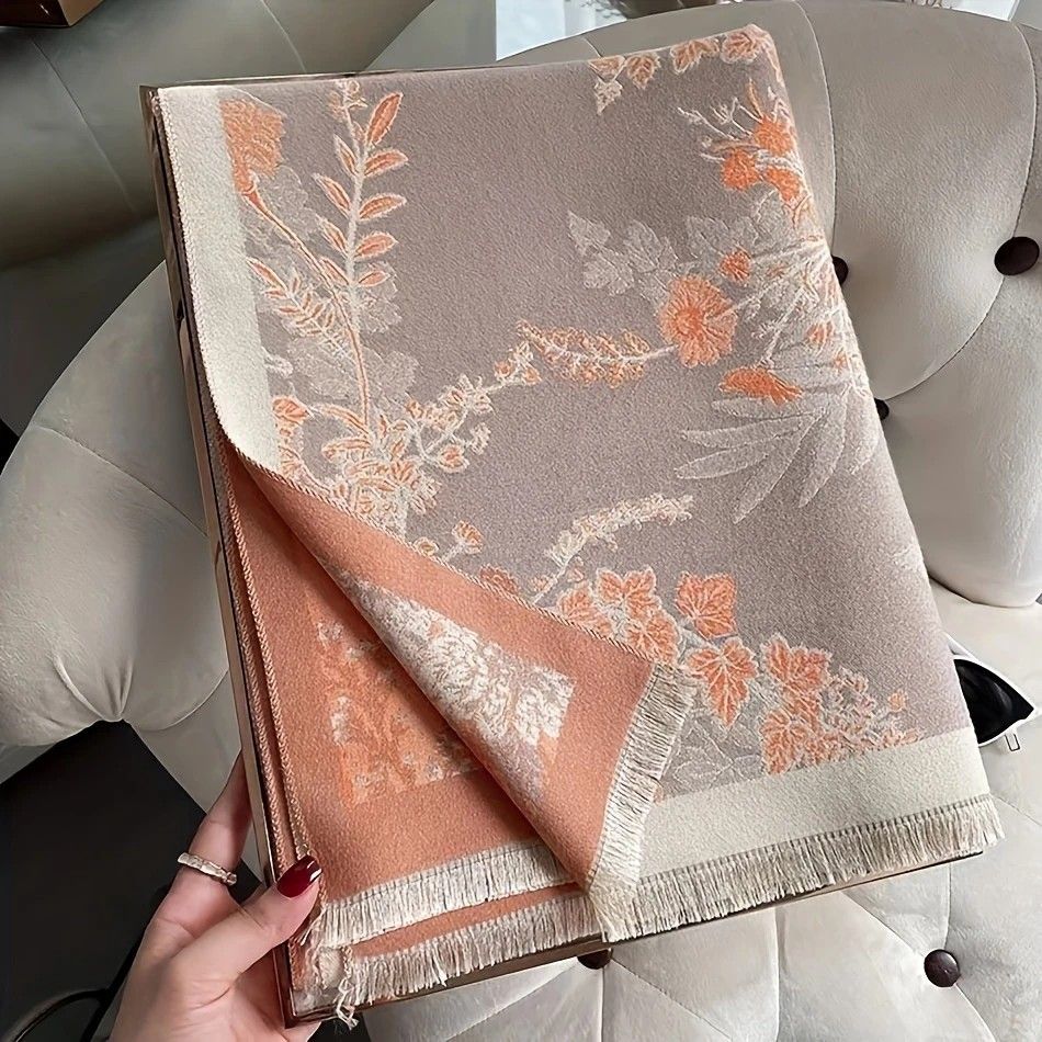Bohemian-style Faux Cashmere Shawl Scarf, Soft, Warm, and Stylish for Autumn and Winter(orange)