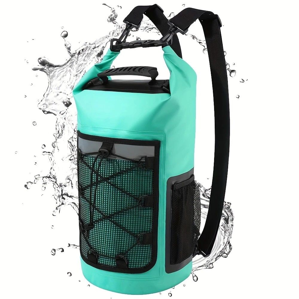 25L Large Capacity Waterproof Backpack Double Layer Rainproof Dry Wet Separation Abrasion Resistant Night Reflective for Outdoor Camping Kayaking Surfing Canyoning Daily Commute(ching; cyan)
