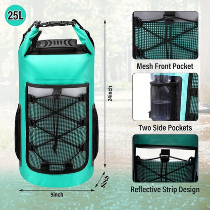 25L Large Capacity Waterproof Backpack Double Layer Rainproof Dry Wet Separation Abrasion Resistant Night Reflective for Outdoor Camping Kayaking Surfing Canyoning Daily Commute(ching; cyan)