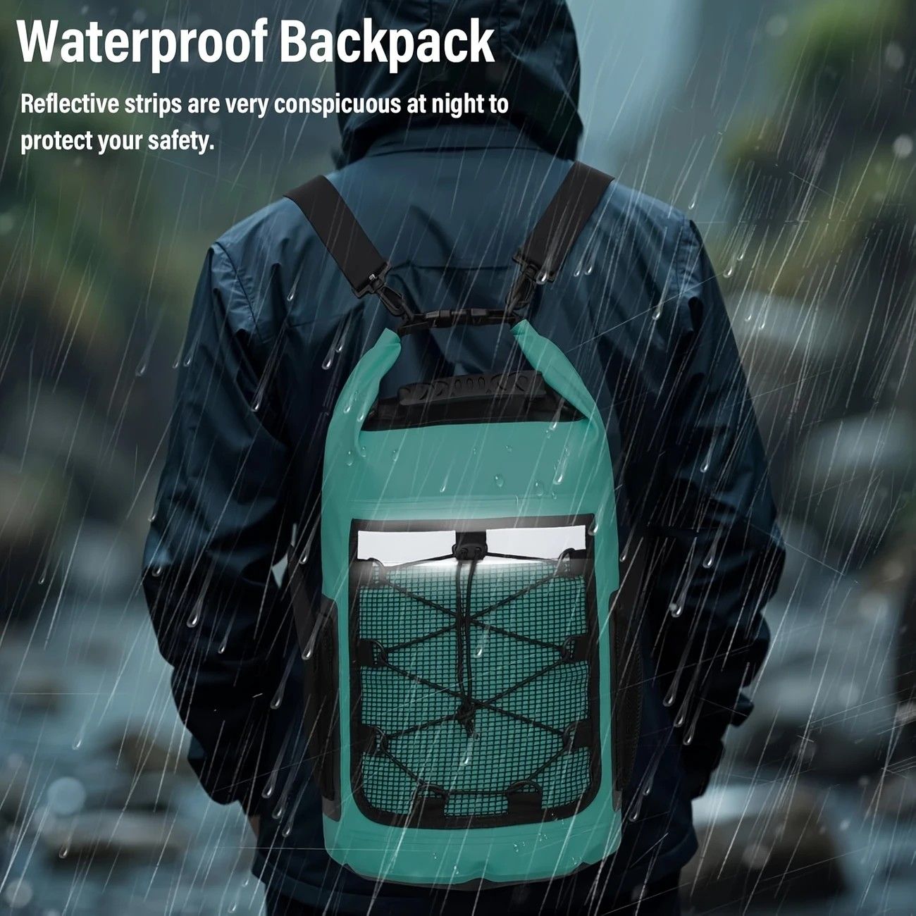 25L Large Capacity Waterproof Backpack Double Layer Rainproof Dry Wet Separation Abrasion Resistant Night Reflective for Outdoor Camping Kayaking Surfing Canyoning Daily Commute(ching; cyan)