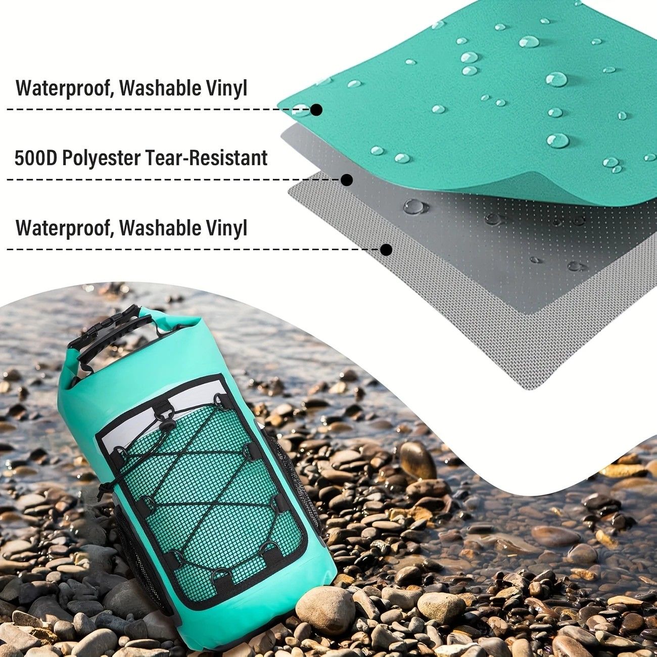 25L Large Capacity Waterproof Backpack Double Layer Rainproof Dry Wet Separation Abrasion Resistant Night Reflective for Outdoor Camping Kayaking Surfing Canyoning Daily Commute(ching; cyan)