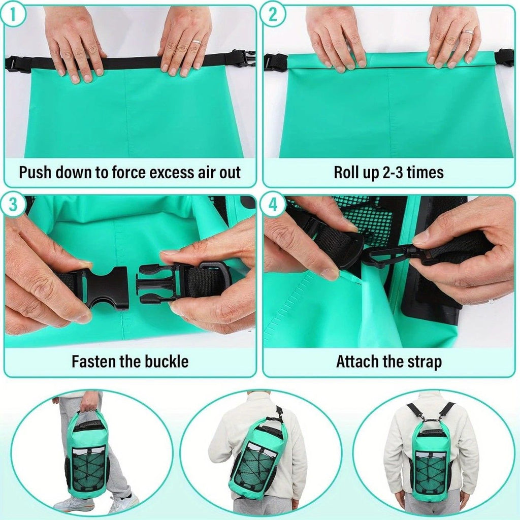 25L Large Capacity Waterproof Backpack Double Layer Rainproof Dry Wet Separation Abrasion Resistant Night Reflective for Outdoor Camping Kayaking Surfing Canyoning Daily Commute(ching; cyan)