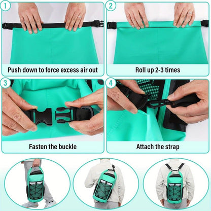 25L Large Capacity Waterproof Backpack Double Layer Rainproof Dry Wet Separation Abrasion Resistant Night Reflective for Outdoor Camping Kayaking Surfing Canyoning Daily Commute(ching; cyan)