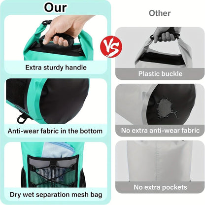 25L Large Capacity Waterproof Backpack Double Layer Rainproof Dry Wet Separation Abrasion Resistant Night Reflective for Outdoor Camping Kayaking Surfing Canyoning Daily Commute(ching; cyan)