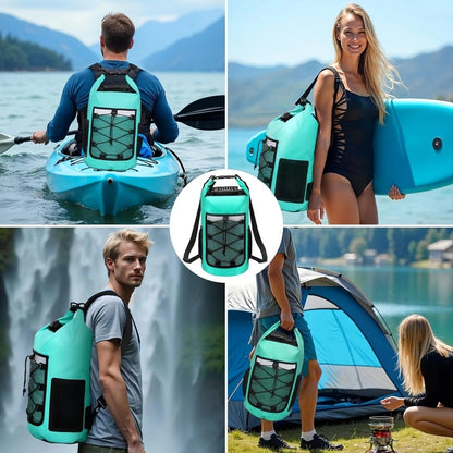 25L Large Capacity Waterproof Backpack Double Layer Rainproof Dry Wet Separation Abrasion Resistant Night Reflective for Outdoor Camping Kayaking Surfing Canyoning Daily Commute(ching; cyan)