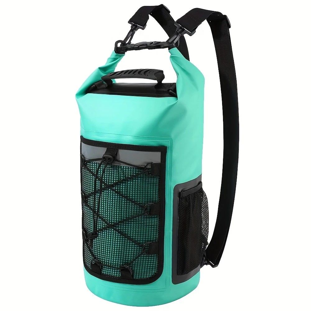 25L Large Capacity Waterproof Backpack Double Layer Rainproof Dry Wet Separation Abrasion Resistant Night Reflective for Outdoor Camping Kayaking Surfing Canyoning Daily Commute(ching; cyan)