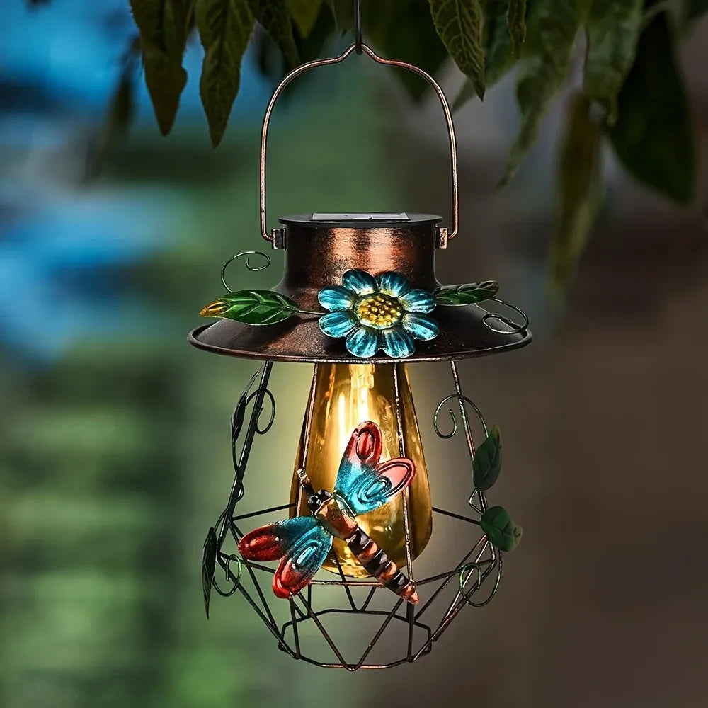 Butterfly Mesh Solar Garden Light, Wrought Iron Vintage Tungsten Lamp, 0.06W Light Sensor, Outdoor Patio Yard Decor.