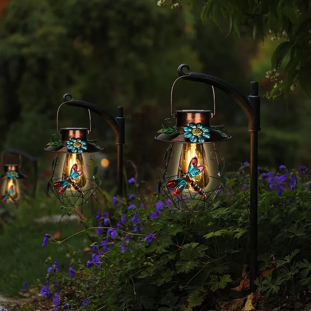 Butterfly Mesh Solar Garden Light, Wrought Iron Vintage Tungsten Lamp, 0.06W Light Sensor, Outdoor Patio Yard Decor.