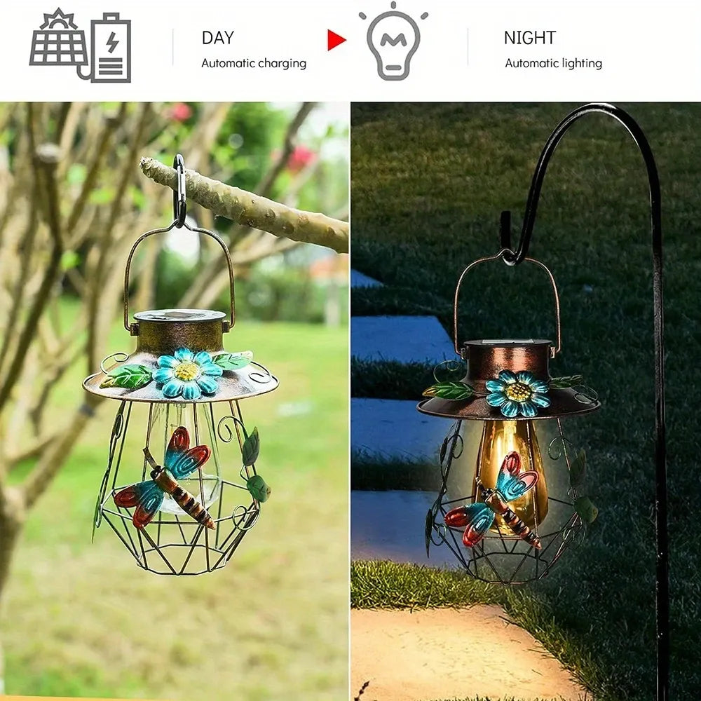 Butterfly Mesh Solar Garden Light, Wrought Iron Vintage Tungsten Lamp, 0.06W Light Sensor, Outdoor Patio Yard Decor.