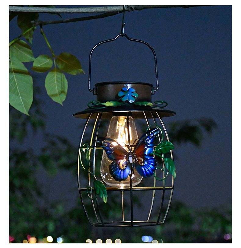 Wrought Iron Dragonfly Mesh Solar Garden Light, Vintage Tungsten Bulb, 0.06W, Light Sensor, Outdoor Patio Decor