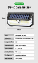 218LED Solar Sensor Wall Light, Smart Light Control, 270° Wide-Angle Illumination, Three Sensing Modes, Energy Saving and Eco-Friendly, No Wiring Installation, Top Choice for Outdoor Security