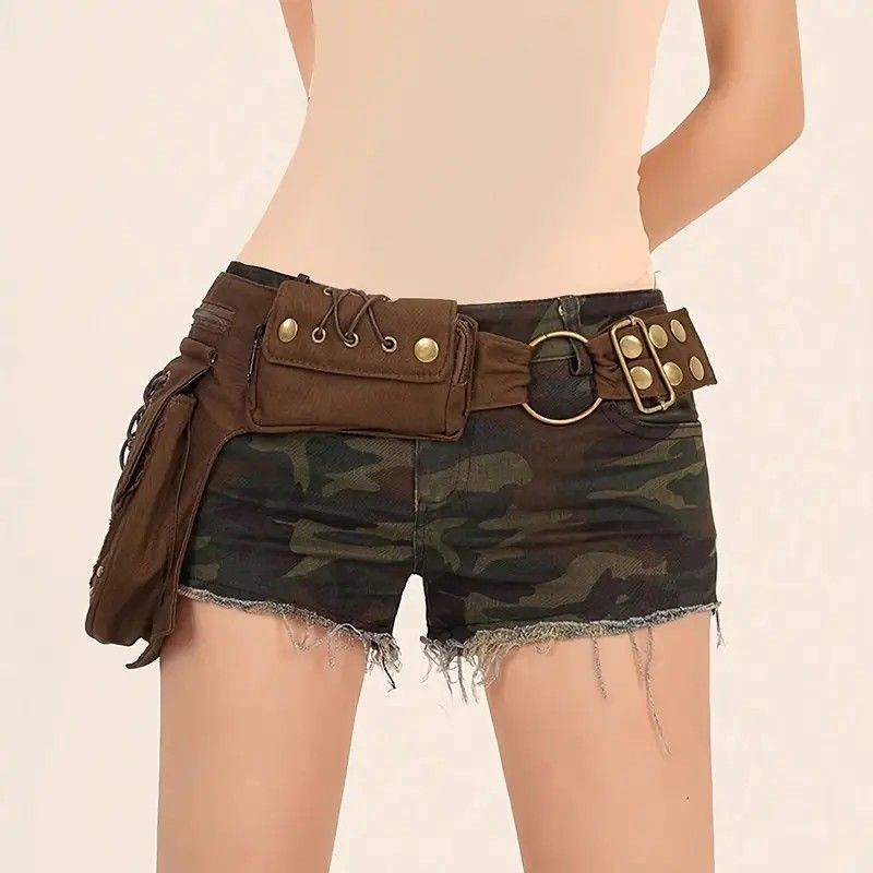 Retro Casual European and American Style Simple and Fashionable Multifunctional Waist Bag, High-Quality Design with Lace Stitching, Rivets, Tie-Fasten Belt Decoration, Daily Portable Practical Outdoor Sports Phone Bag