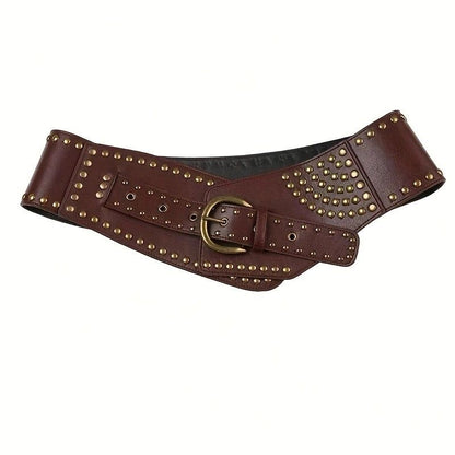 Women's Punk-Style PU Belt: Metal Stud and Buckle Decoration, Daily Streetwear Personality Accessory。（Black silver rivet）