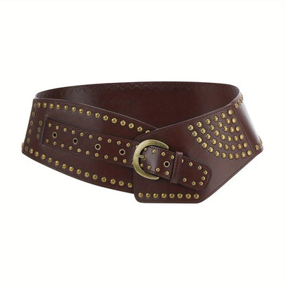 Women's Punk-Style PU Belt: Metal Stud and Buckle Decoration, Daily Streetwear Personality Accessory。（Black silver rivet）