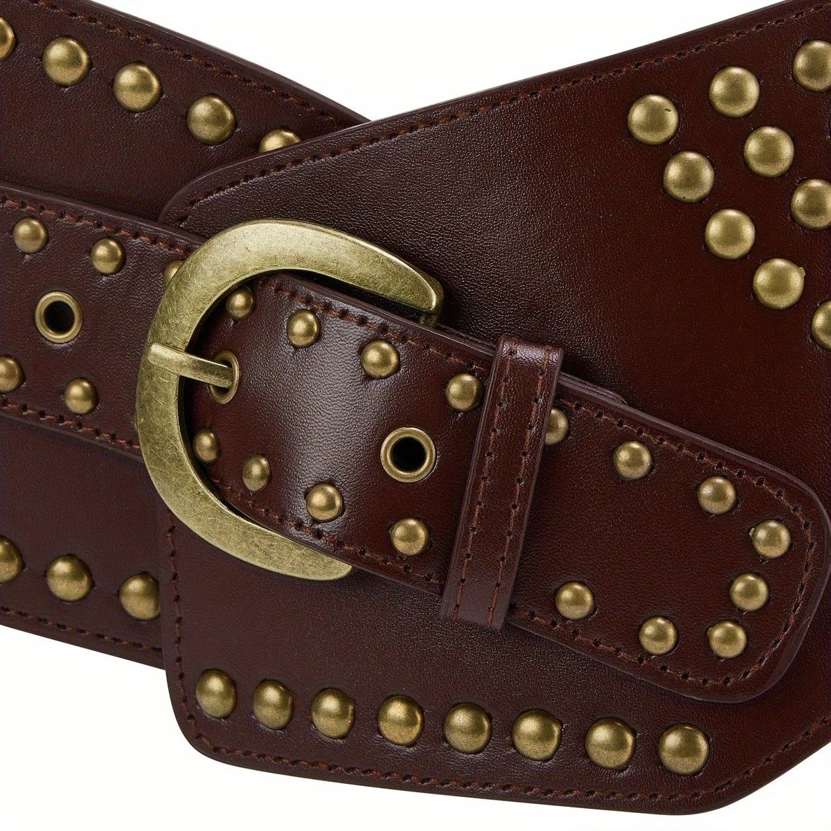 Women's Punk-Style PU Belt: Metal Stud and Buckle Decoration, Daily Streetwear Personality Accessory。（Black silver rivet）