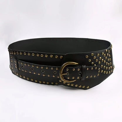Women's Punk-Style PU Belt: Metal Stud and Buckle Decoration, Daily Streetwear Personality Accessory（Bright brown）