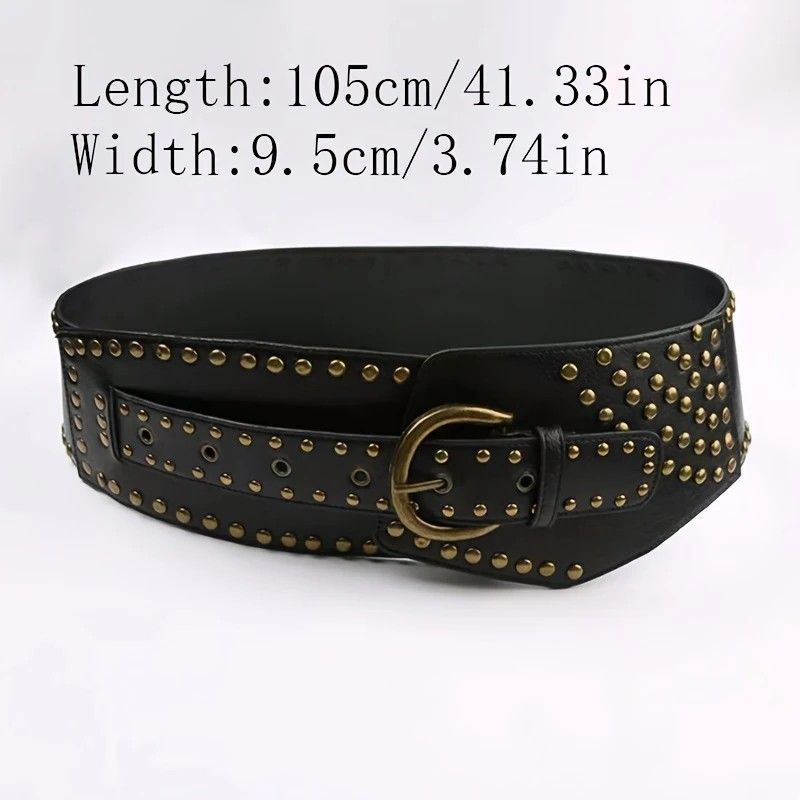 Women's Punk-Style PU Belt: Metal Stud and Buckle Decoration, Daily Streetwear Personality Accessory（Bright brown）