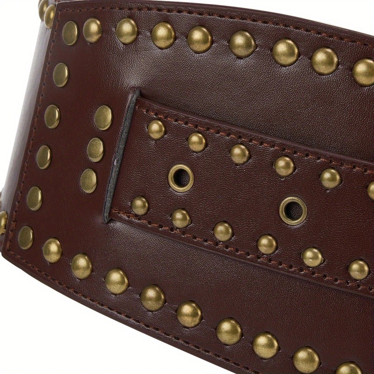 Women's Punk-Style PU Belt: Metal Stud and Buckle Decoration, Daily Streetwear Personality Accessory（Bright brown）