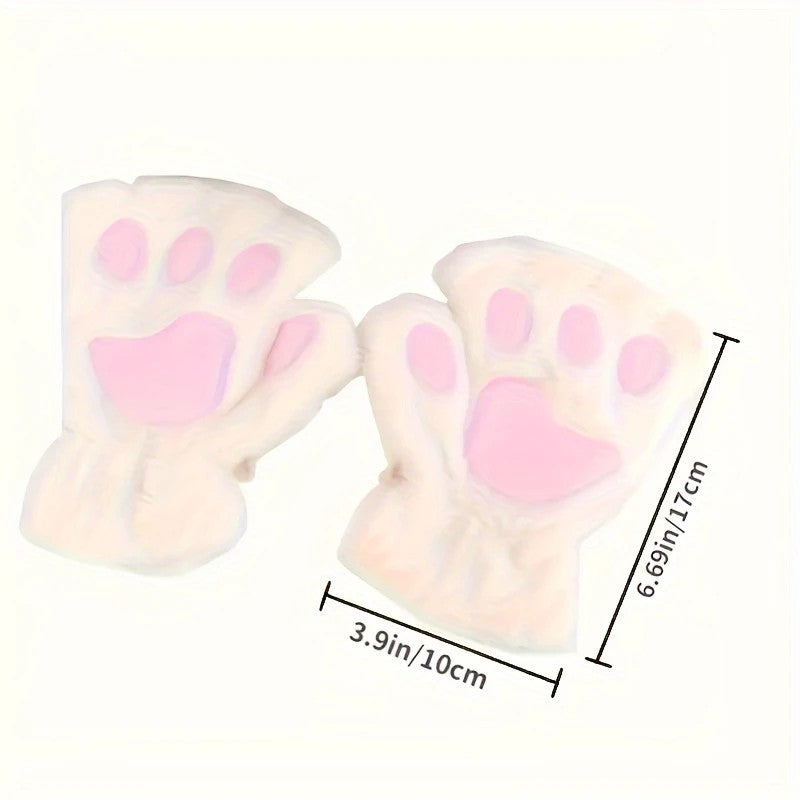 WHITE Cat Paw Fingerless Electric Heating Gloves, 3 adjustable heating levels, washable, 2000mAh battery, fluffy and warm, perfect for study and entertainment, ideal gift for birthdays and Christmas.