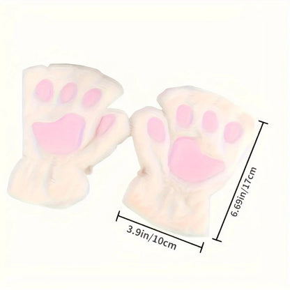 WHITE Cat Paw Fingerless Electric Heating Gloves, 3 adjustable heating levels, washable, 2000mAh battery, fluffy and warm, perfect for study and entertainment, ideal gift for birthdays and Christmas.