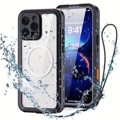 iPhone 16 Pro Max Waterproof Phone Case IP68 Drop Protection Snow Dust Resistant with Lanyard for Swimming Skiing Off Road Adventures(black)