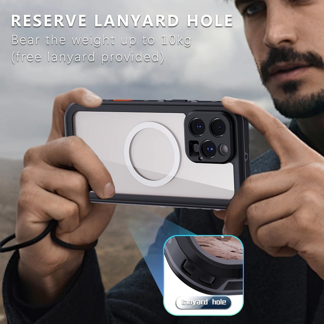iPhone 16 Pro  Waterproof Phone Case IP68 Drop Protection Snow Dust Resistant with Lanyard for Swimming Skiing Off Road Adventures(black)