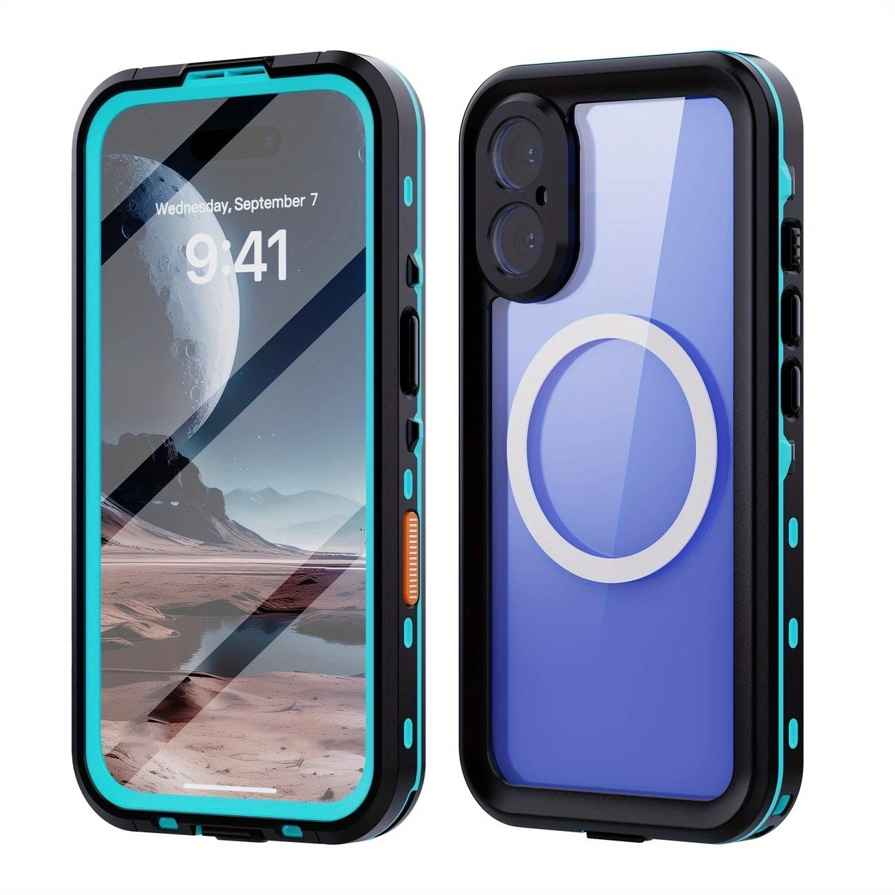 iPhone 16 Plus Waterproof Phone Case IP68 Drop Protection Snow Dust Resistant with Lanyard for Swimming Skiing Off Road Adventures(blue)