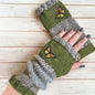 Fashion Color-Block Butterfly Embroidered Knit Gloves, Warm Fit 8.5×22cm, Practical Sweet Stylish Essential for Autumn/Winter Outfits(GREEN)