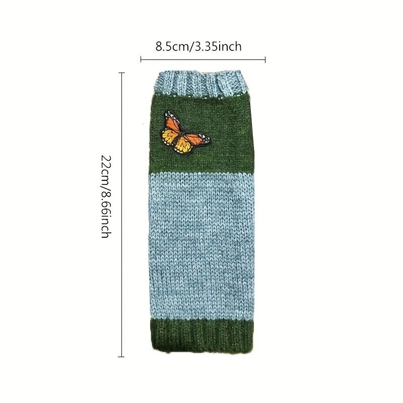 Fashion Color-Block Butterfly Embroidered Knit Gloves, Warm Fit 8.5×22cm, Practical Sweet Stylish Essential for Autumn/Winter Outfits(GREEN)
