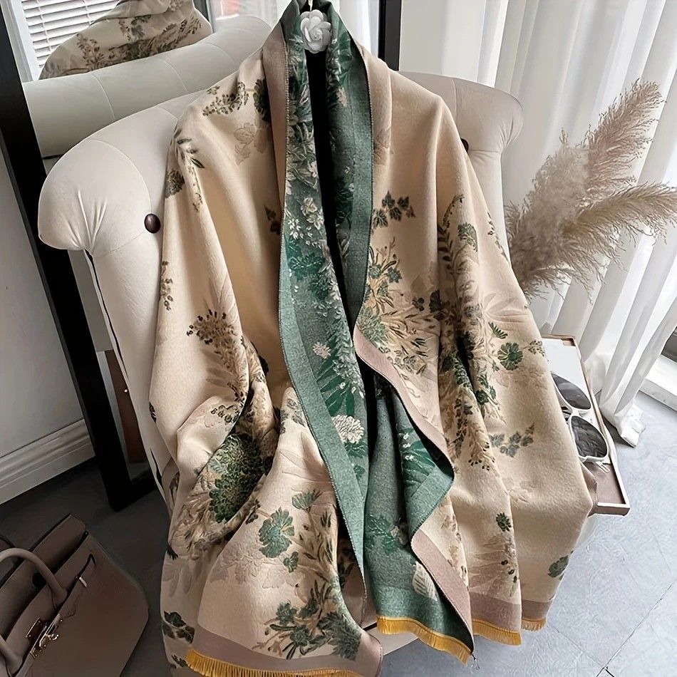Bohemian-style Faux Cashmere Shawl Scarf, Soft, Warm, and Stylish for Autumn and Winter(ORANGE)