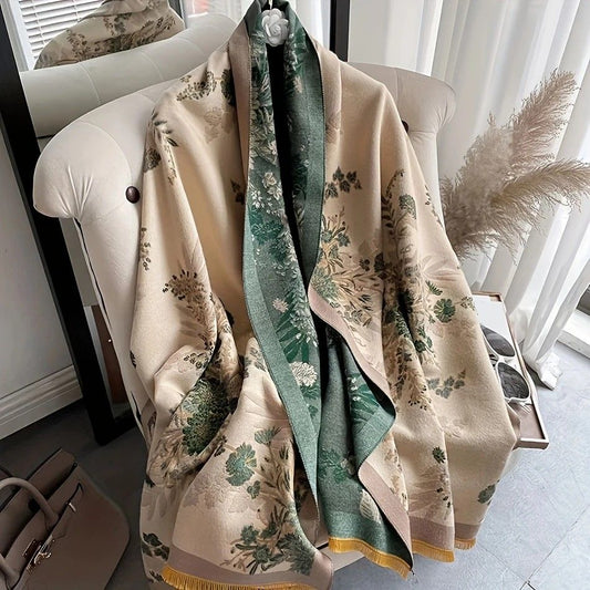 Bohemian-style Faux Cashmere Shawl Scarf, Soft, Warm, and Stylish for Autumn and Winter(GREEN)