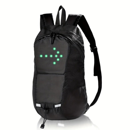 15L Backpack with USB Charging & Smart LED Turn Signals, Waterproof Cycling Commuter Daypack, Lightweight Nylon, Safety Reflective(black)