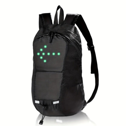 15L Backpack with USB Charging & Smart LED Turn Signals, Waterproof Cycling Commuter Daypack, Lightweight Nylon, Safety Reflective(black)