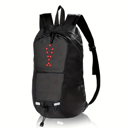 15L Backpack with USB Charging & Smart LED Turn Signals, Waterproof Cycling Commuter Daypack, Lightweight Nylon, Safety Reflective(black)