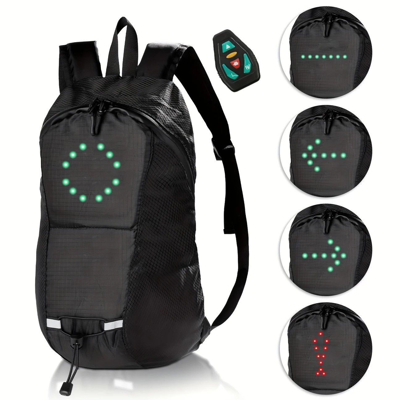 15L Backpack with USB Charging & Smart LED Turn Signals, Waterproof Cycling Commuter Daypack, Lightweight Nylon, Safety Reflective(black)