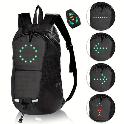15L Backpack with USB Charging & Smart LED Turn Signals, Waterproof Cycling Commuter Daypack, Lightweight Nylon, Safety Reflective(black)