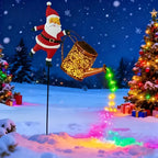 Solar Santa Claus Watering Can Light, IP64 Waterproof Iron Art, Multi-Color Light Effects, Brighten Up Your Outdoor Garden Holiday Ambiance (Warm Light)